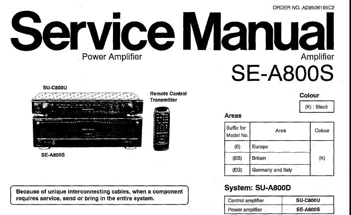 TECHNICS SE-A800S STEREO POWER AMPLIFIER SERVICE MANUAL INC BLK DIAG CONN DIAG WIRING DIAG SCHEM DIAGS PCB'S AND PARTS LIST 32 PAGES ENG