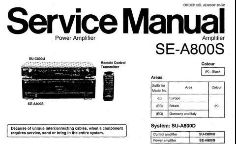 TECHNICS SE-A800S STEREO POWER AMPLIFIER SERVICE MANUAL INC BLK DIAG CONN DIAG WIRING DIAG SCHEM DIAGS PCB'S AND PARTS LIST 32 PAGES ENG