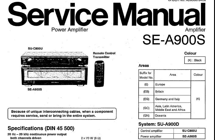 TECHNICS SE-A900S STEREO POWER AMPLIFIER SERVICE MANUAL INC BLK DIAG CONN DIAGS WIRING DIAG SCHEM DIAGS PCB'S AND PARTS LIST 36 PAGES ENG