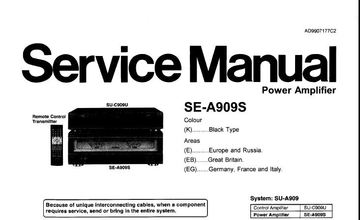 TECHNICS SE-A909S STEREO POWER AMPLIFIER SERVICE MANUAL INC BLK DIAG WIRING DIAG SCHEM DIAGS PCB'S AND PARTS LIST 38 PAGES ENG