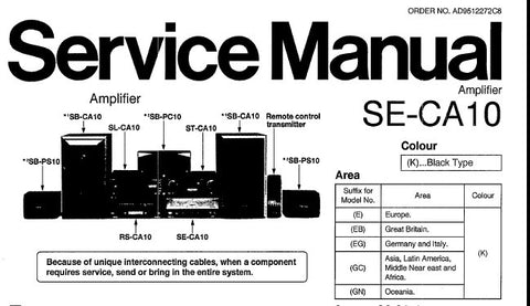 TECHNICS SE-CA10 STEREO AMPLIFIER SERVICE MANUAL INC CONN DIAGS SCHEM DIAGS PCB'S WIRING CONN DIAG BLK DIAG AND PARTS LIST 41 PAGES ENG