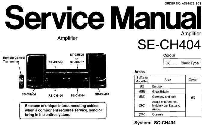 TECHNICS SE-CH404 STEREO AMPLIFIER SERVICE MANUAL INC CONN DIAGS BLK DIAG SCHEM DIAG WIRING CONN DIAG PCB'S AND PARTS LIST 17 PAGES ENG