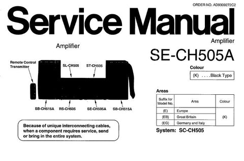 TECHNICS SE-CH505A STEREO AMPLIFIER SERVICE MANUAL INC CONN DIAGS SCHEM DIAGS PCB'S WIRING CONN DIAG BLK DIAG AND PARTS LIST 25 PAGES ENG