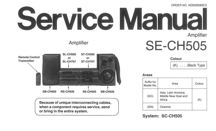 TECHNICS SE-CH505 STEREO AMPLIFIER SERVICE MANUAL INC CONN DIAGS SCHEM DIAG PCB'S WIRING CONN DIAG BLK DIAG AND PARTS LIST 26 PAGES ENG