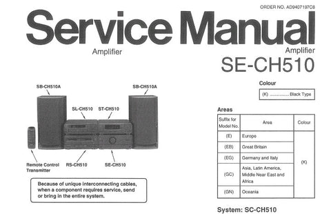 TECHNICS SE-CH510A STEREO AMPLIFIER SERVICE MANUAL INC CONN DIAGS SCHEM DIAG PCB'S WIRING CONN DIAG BLK DIAG AND PARTS LIST 21 PAGES ENG