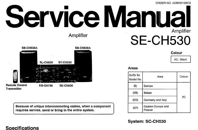 TECHNICS SE-CH530 STEREO AMPLIFIER SERVICE MANUAL INC CONN DIAGS SCHEM DIAGS PCB'S WIRING CONN DIAG BLK DIAG AND PARTS LIST 27 PAGES ENG