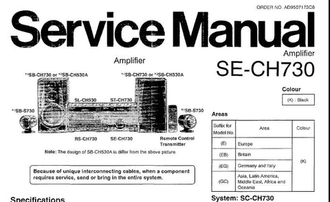 TECHNICS SE-CH730 STEREO AMPLIFIER SERVICE MANUAL INC CONN DIAGS SCHEM DIAGS PCB'S WIRING CONN DIAG BLK DIAG AND PARTS LIST 36 PAGES ENG