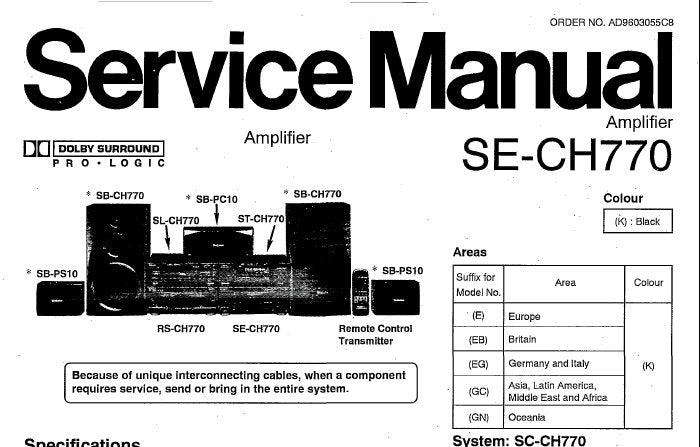 TECHNICS SE-CH770 STEREO AMPLIFIER SERVICE MANUAL INC CONN DIAGS SCHEM DIAGS PCB'S WIRING CONN DIAG BLK DIAG AND PARTS LIST 33 PAGES ENG