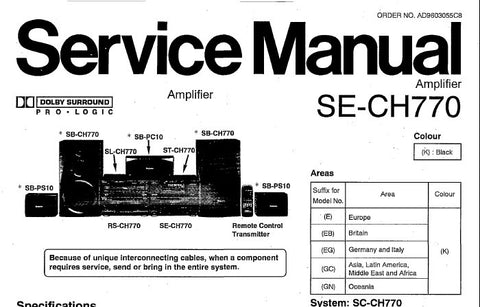 TECHNICS SE-CH770 STEREO AMPLIFIER SERVICE MANUAL INC CONN DIAGS SCHEM DIAGS PCB'S WIRING CONN DIAG BLK DIAG AND PARTS LIST 33 PAGES ENG