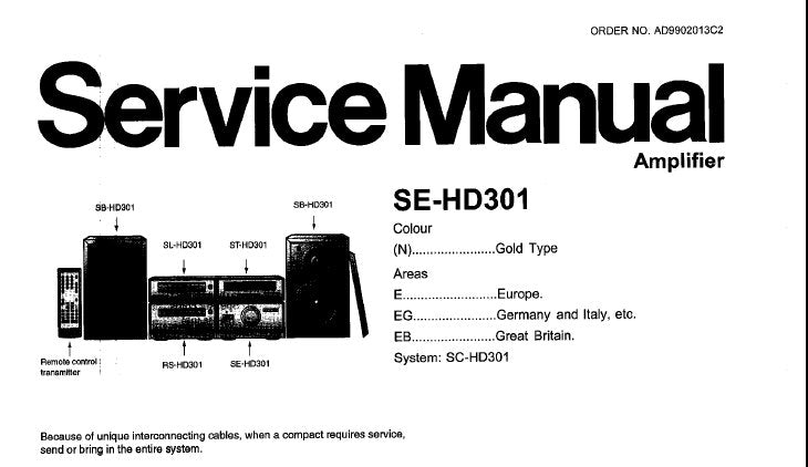 TECHNICS SE-HD301 STEREO AMPLIFIER SERVICE MANUAL INC CONN DIAGS SCHEM DIAGS PCB'S WIRING CONN DIAG BLK DIAG AND PARTS LIST 28 PAGES ENG