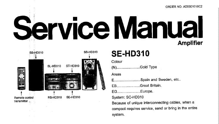 TECHNICS SE-HD310 STEREO AMPLIFIER SERVICE MANUAL INC SCHEM DIAGS PCB'S WIRING CONN DIAG BLK DIAG AND PARTS LIST 24 PAGES ENG