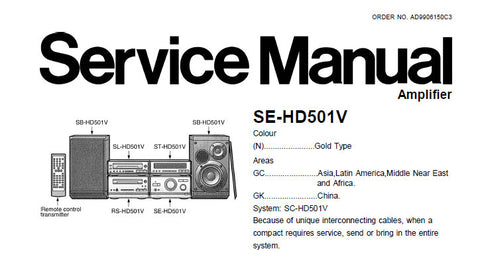 TECHNICS SE-HD501V STEREO AMPLIFIER SERVICE MANUAL INC CONN DIAG SCHEM DIAGS PCB'S WIRING CONN DIAG BLK DIAG AND PARTS LIST 23 PAGES ENG