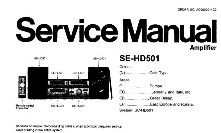 TECHNICS SE-HD501 STEREO AMPLIFIER SERVICE MANUAL INC CONN DIAGS SCHEM DIAGS PCB'S WIRING CONN DIAG BLK DIAG AND PARTS LIST 28 PAGES ENG