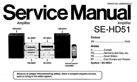 TECHNICS SE-HD51 STEREO AMPLIFIER SERVICE MANUAL INC CONN DIAGS SCHEM DIAGS PCB'S WIRING CONN DIAG BLK DIAG AND PARTS LIST 31 PAGES ENG