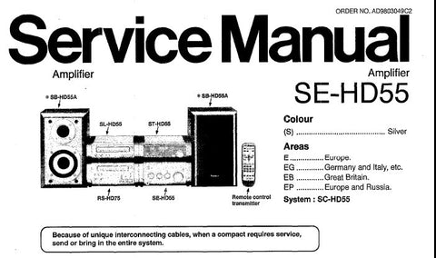 TECHNICS SE-HD55 STEREO AMPLIFIER SERVICE MANUAL INC CONN DIAGS SCHEM DIAGS PCB'S WIRING CONN DIAG BLK DIAG AND PARTS LIST 29 PAGES ENG