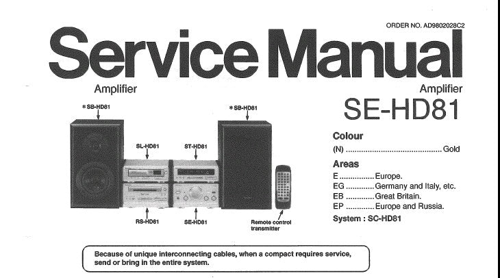 TECHNICS SE-HD81 STEREO AMPLIFIER SERVICE MANUAL INC CONN DIAGS SCHEM DIAGS PCB'S WIRING CONN DIAG BLK DIAG AND PARTS LIST 27 PAGES ENG