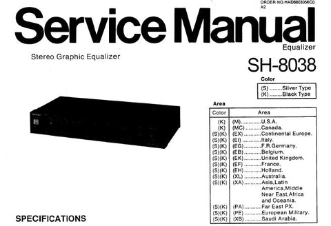 TECHNICS SH-8038 STEREO GRAPHIC EQUALIZER SERVICE MANUAL INC CONN DIAGS SCHEM DIAG PCB'S WIRING CONN DIAG AND PARTS LIST 12 PAGES ENG