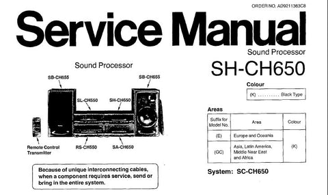 TECHNICS SH-CH650 SOUND PROCESSOR SERVICE MANUAL INC SCHEM DIAGS PCB'S WIRING CONN DIAG BLK DIAG AND PARTS LIST 10 PAGES ENG
