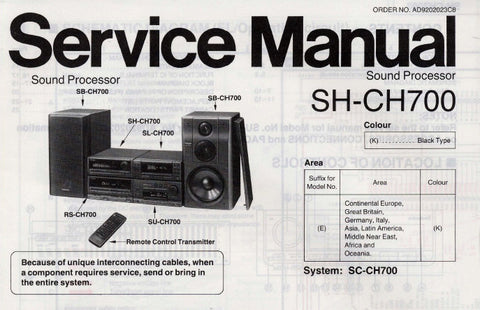 TECHNICS SH-CH700 SOUND PROCESSOR SERVICE MANUAL INC SCHEM DIAGS PCB'S WIRING CONN DIAG BLK DIAG AND PARTS LIST 25 PAGES ENG