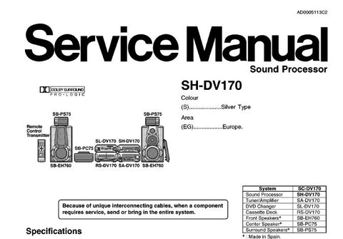 TECHNICS SH-DV170 SOUND PROCESSOR SERVICE MANUAL INC SCHEM DIAG PCB'S WIRING CONN DIAG BLK DIAG AND PARTS LIST 32 PAGES ENG