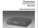TECHNICS SH-E51 STEREO GRAPHIC EQUALIZER OPERATING INSTRUCTIONS INC CONN DIAGS AND TRSHOOT GUIDE 12 PAGES ENG