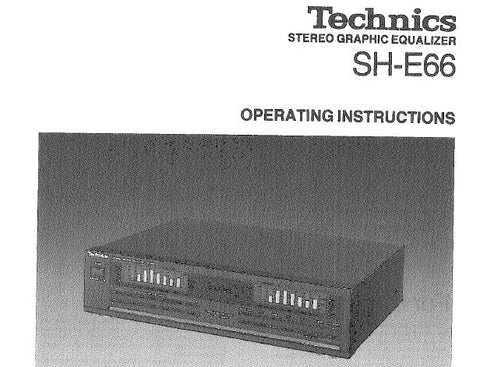 TECHNICS SH-E66 STEREO GRAPHIC EQUALIZER OPERATING INSTRUCTIONS INC CONN DIAGS AND TRSHOOT GUIDE 12 PAGES ENG