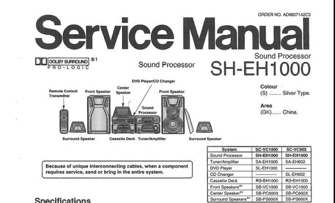 TECHNICS SH-EH1000 SOUND PROCESSOR SERVICE MANUAL INC SCHEM DIAG PCB'S WIRING CONN DIAG BLK DIAG AND PARTS LIST 15 PAGES ENG