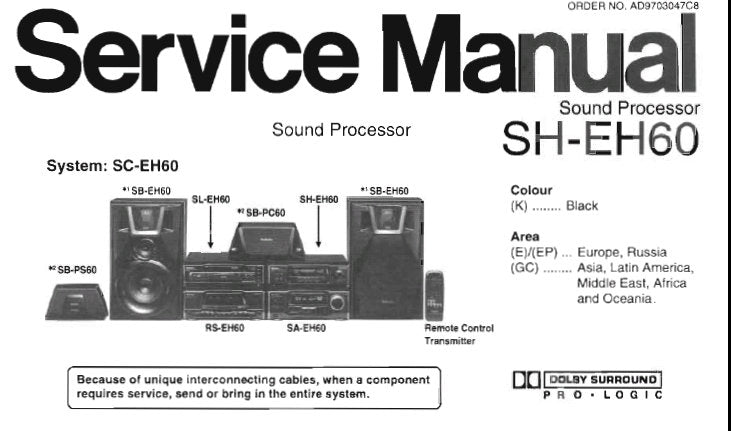 TECHNICS SH-E60 SOUND PROCESSOR SERVICE MANUAL INC SCHEM DIAG PCB'S WIRING CONN DIAG BLK DIAG AND PARTS LIST 22 PAGES ENG