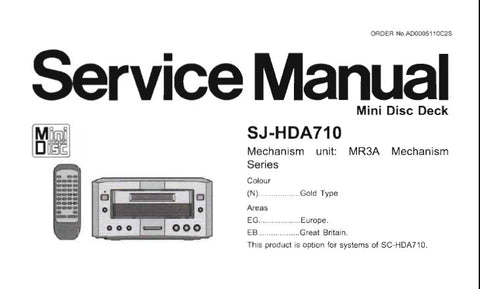 TECHNICS SJ-HDA710 MINI DISC DECK SERVICE MANUAL INC TRSHOOT GUIDE SCHEM DIAGS PCB'S WIRING CONN DIAG BLK DIAG AND PARTS LIST 72 PAGES ENG