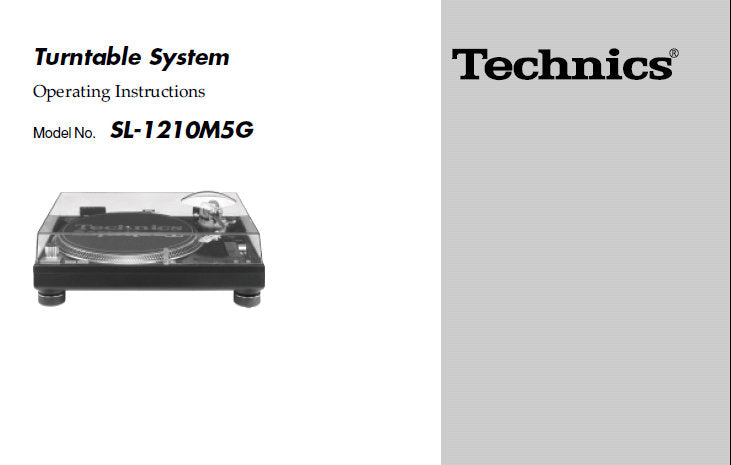 TECHNICS SL-1210M5G TURNTABLE SYSTEM OPERATING INSTRUCTIONS INC CONN DIAG AND TRSHOOT GUIDE 12 PAGES ENG