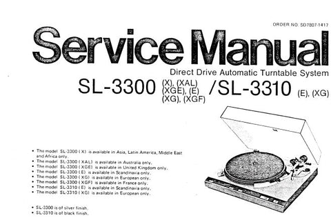 TECHNICS SL-3300 SL-3310 DIRECT DRIVE AUTOMATIC TURNTABLE SYSTEM SERVICE MANUAL INC BLK DIAG SCHEM DIAG PCB'S AND PARTS LIST 18 PAGES ENG DEUT FRANC