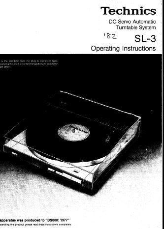 TECHNICS SL-3 DC SERVO AUTOMATIC TURNTABLE SYSTEM OPERATING INSTRUCTIONS INC CONN DIAG 10 PAGES ENG