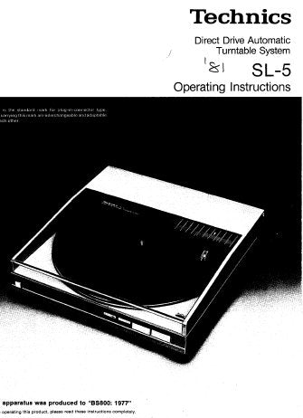 TECHNICS SL-5 DIRECT DRIVE AUTOMATIC TURNTABLE SYSTEM OPERATING INSTRUCTIONS INC CONN DIAG 10 PAGES ENG