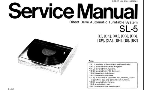 TECHNICS SL-5 DIRECT DRIVE AUTOMATIC TURNTABLE SYSTEM SERVICE MANUAL INC BLK DIAG PCB'S SCHEM DIAG AND PARTS LIST 27 PAGES ENG DEUT FRANC ESP