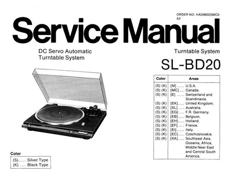 TECHNICS SL-BD20 DC SERVO AUTOMATIC TURNTABLE SYSTEM SERVICE MANUAL INC BLK DIAG SCHEM DIAG PCB'S TRSHOOT GUIDE AND PARTS LIST 13 PAGES ENG