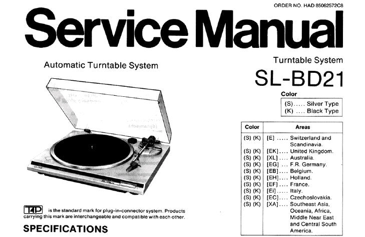 TECHNICS SL-BD21 AUTOMATIC TURNTABLE SYSTEM SERVICE MANUAL INC TRSHOOT GUIDE BLK DIAG SCHEM DIAG PCB'S AND PARTS LIST 16 PAGES ENG DEUT FRANC ESP