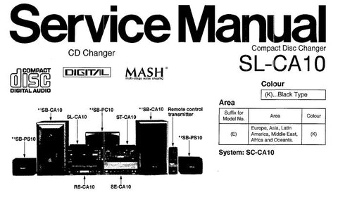TECHNICS SL-CA10 CD CHANGER SERVICE MANUAL INC TRSHOOT GUIDE BLK DIAG SCHEM DIAG PCB'S WIRING CONN DIAG AND PARTS LIST 42 PAGES ENG