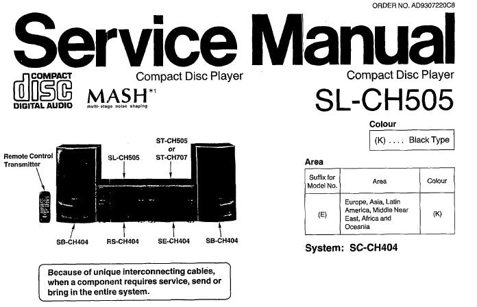 TECHNICS SL-CH505 CD PLAYER SERVICE MANUAL INC BLK DIAG SCHEM DIAGS PCB'S WIRING CONN DIAG TRSHOOT GUIDE AND PARTS LIST 18 PAGES ENG
