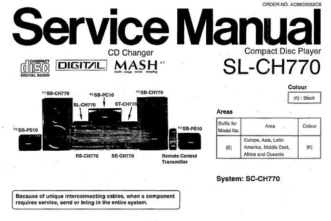 TECHNICS SL-CH770 CD PLAYER SERVICE MANUAL INC SCHEM DIAGS PCB'S WIRING CONN DIAG TRSHOOT GUIDE BLK DIAG AND PARTS LIST 50 PAGES ENG