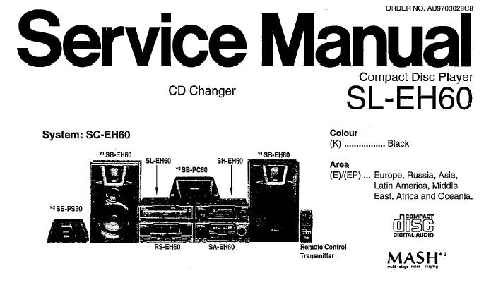 TECHNICS SL-EH60 CD PLAYER SERVICE MANUAL INC SCHEM DIAGS PCB'S WIRING CONN DIAG TRSHOOT GUIDE BLK DIAG AND PARTS LIST 42 PAGES ENG