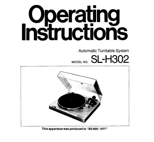 TECHNICS SL-H302 AUTOMATIC TURNTABLE OPERATING INSTRUCTIONS 6 PAGES ENG