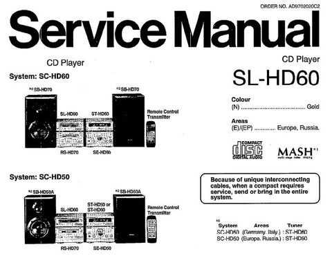 TECHNICS SL-HD60 CD PLAYER SERVICE MANUAL INC SCHEM DIAGS PCB'S BLK DIAG TRSHOOT GUIDE AND PARTS LIST 36 PAGES ENG