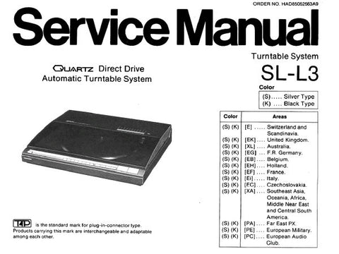 TECHNICS SL-L3 SL-L3 (M) (MC) QUARTZ DIRECT DRIVE AUTOMATIC TURNTABLE SERVICE MANUAL INC TRSHOOT GUIDE SCHEM DIAGS BLK DIAG PCB'S AND PARTS LIST 34 PAGES ENG