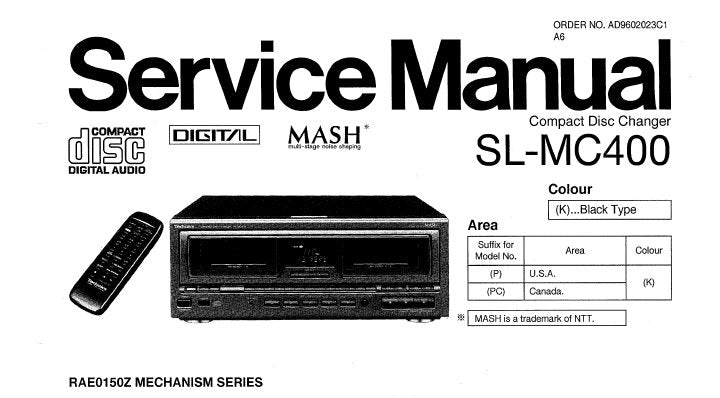 TECHNICS SL-MC400 CD CHANGER SERVICE MANUAL INC CONN DIAG BLK DIAG SCHEM DIAG WIRING CONN DIAG PCB'S AND PARTS LIST 76 PAGES ENG