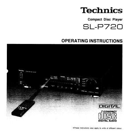 TECHNICS SL-P720 CD PLAYER OPERATING INSTRUCTIONS INC CONN DIAG AND TRSHOOT GUIDE 16 PAGES ENG