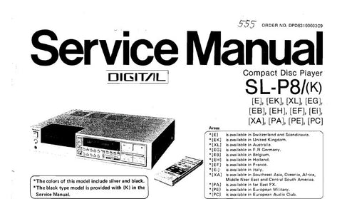 TECHNICS SL-P8 SL-P8(K) CD PLAYER SERVICE MANUAL INC PCB'S WIRING CONN DIAG SCHEM DIAGS BLK DIAGS TRSHOOT GUIDE PARTS LIST 119 PAGES ENG