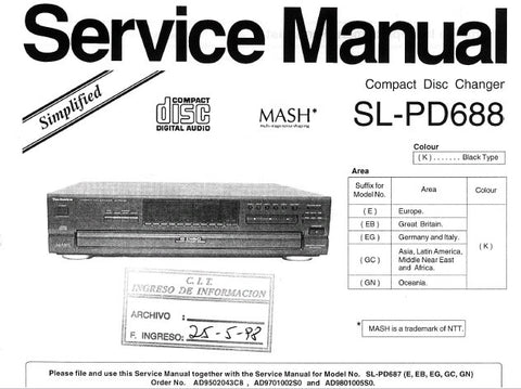 TECHNICS SL-PD688 CD CHANGER SERVICE MANUAL INC SCHEM DIAG PCB AND PARTS LIST 13 PAGES ENG