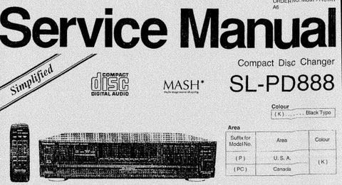 TECHNICS SL-PD888 CD CHANGER SERVICE MANUAL INC CONN DIAG SCHEM DIAGS PCB'S TRSHOOT GUIDE BLK DIAG WIRING CONN DIAG AND PARTS LIST 39 PAGES ENG
