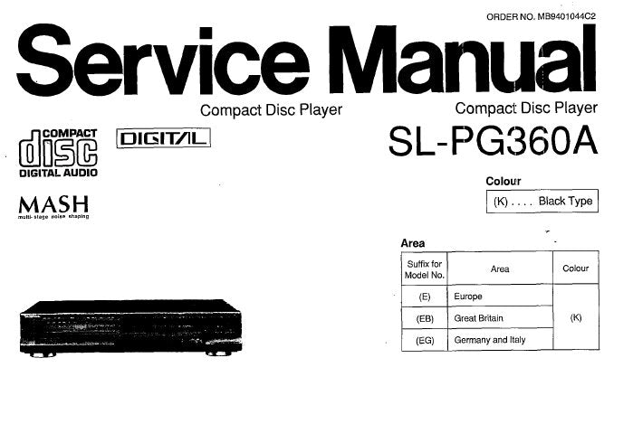 TECHNICS SL-PG360A CD PLAYER SERVICE MANUAL INC BLK DIAG SCHEM DIAG PCB'S AND PARTS LIST 24 PAGES ENG