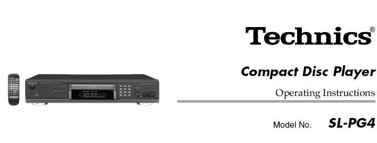 TECHNICS SL-PG4 CD PLAYER OPERATING INSTRUCTIONS INC CONN DIAGS AND TRSHOOT GUIDE 12 PAGES ENG